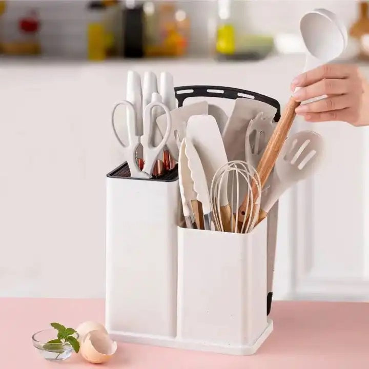 Get Parcel™ 19 PCs Silicon Cooking & Knife Set  and Cutting Board Hot Selling Item
