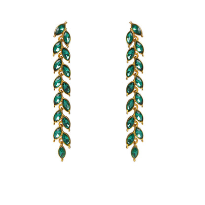 Micro-inlaid Green Zircon Wheat Earrings With A Personalized Long Tassel Design