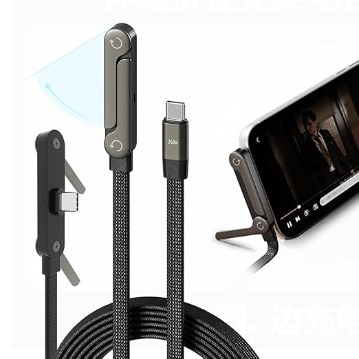 2 in 1 usb c cable fordable phone stand  240W Fast Charging Cable