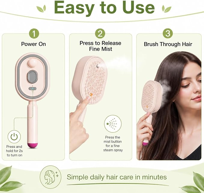 Rechargeable Steam Hair Brush  2-in-1 Detangling & Hair Styling Tool with Nourishing Oil Technology~فرشاة بخار قابلة لإعادة الشحن 2 في 1 لفك تشابك الشعر وتصفيفه مع تقنية الزيوت المغذية