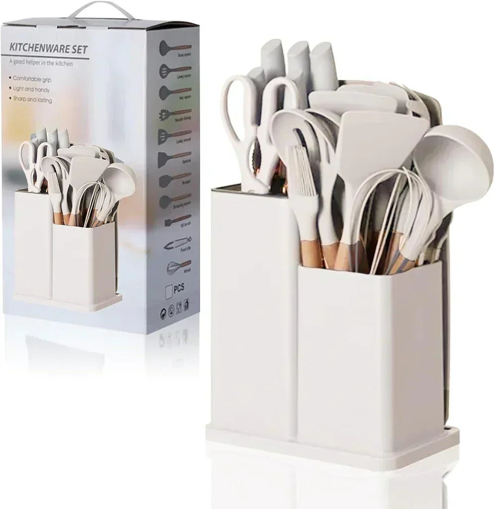 Get Parcel™ 19 PCs Silicon Cooking & Knife Set  and Cutting Board Hot Selling Item