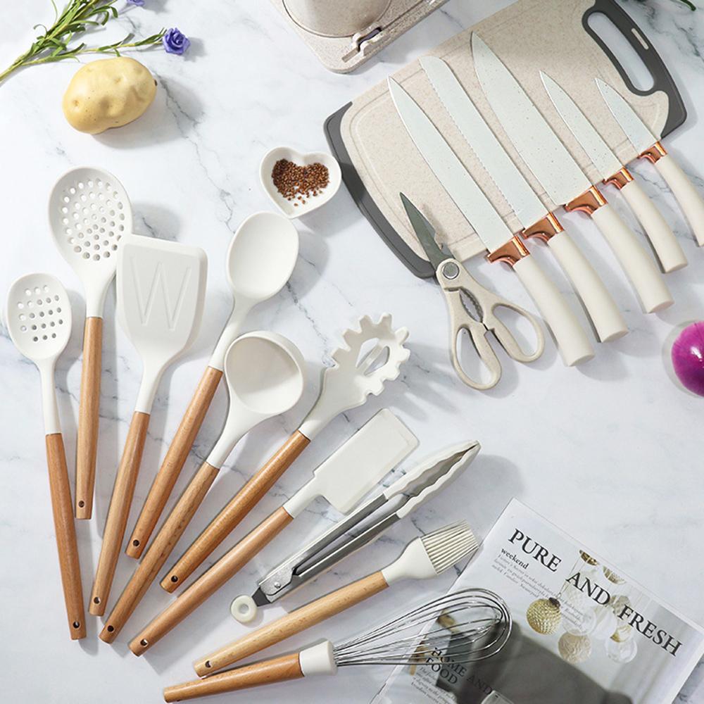 Get Parcel™ 19 PCs Silicon Cooking & Knife Set  and Cutting Board Hot Selling Item