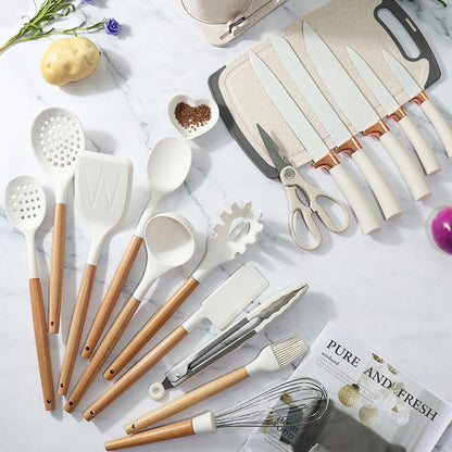 Get Parcel™ 19 PCs Silicon Cooking & Knife Set  and Cutting Board Hot Selling Item