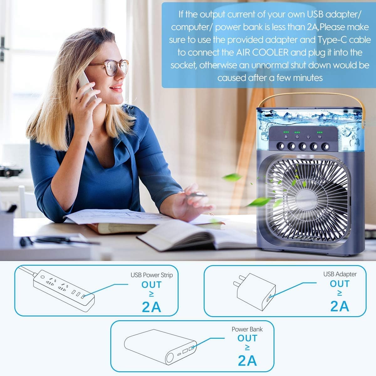 Portable Air Conditioner Fan with 3 Wind Speeds, Personal Cooling Fan, Air Cooler, Camping Air Conditioner