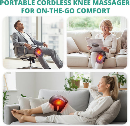Knee Massager with Heat, Cordless Heated Knee Massage for Pain Relief with 3 Heating Levels