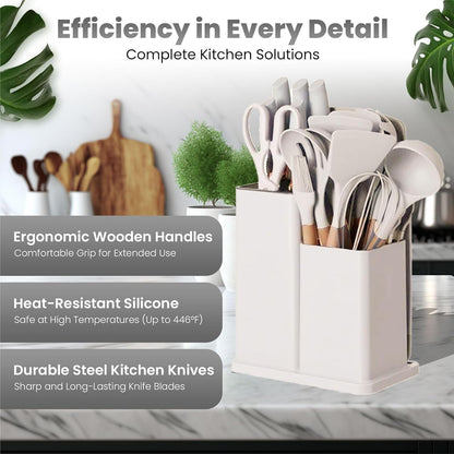 Get Parcel™ 19 PCs Silicon Cooking & Knife Set  and Cutting Board Hot Selling Item