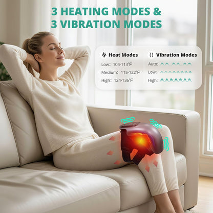 Knee Massager with Heat, Cordless Heated Knee Massage for Pain Relief with 3 Heating Levels