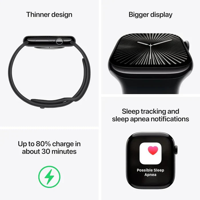 Apple Logo Watch Series 10 – GPS, 46mm, Jet Black, Sport Band