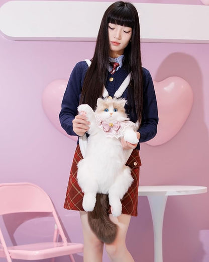 Handmade Realistic Cat-Shaped Backpack, Plush Cat Figure