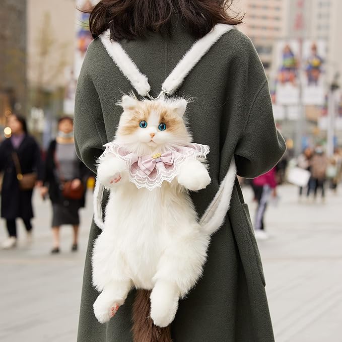 Handmade Realistic Cat-Shaped Backpack, Plush Cat Figure