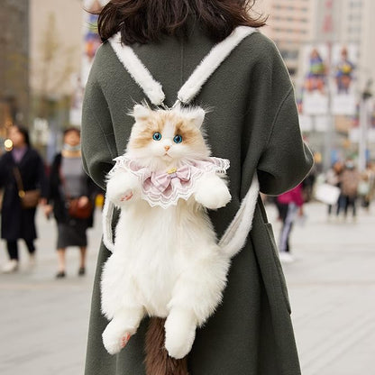 Handmade Realistic Cat-Shaped Backpack, Plush Cat Figure