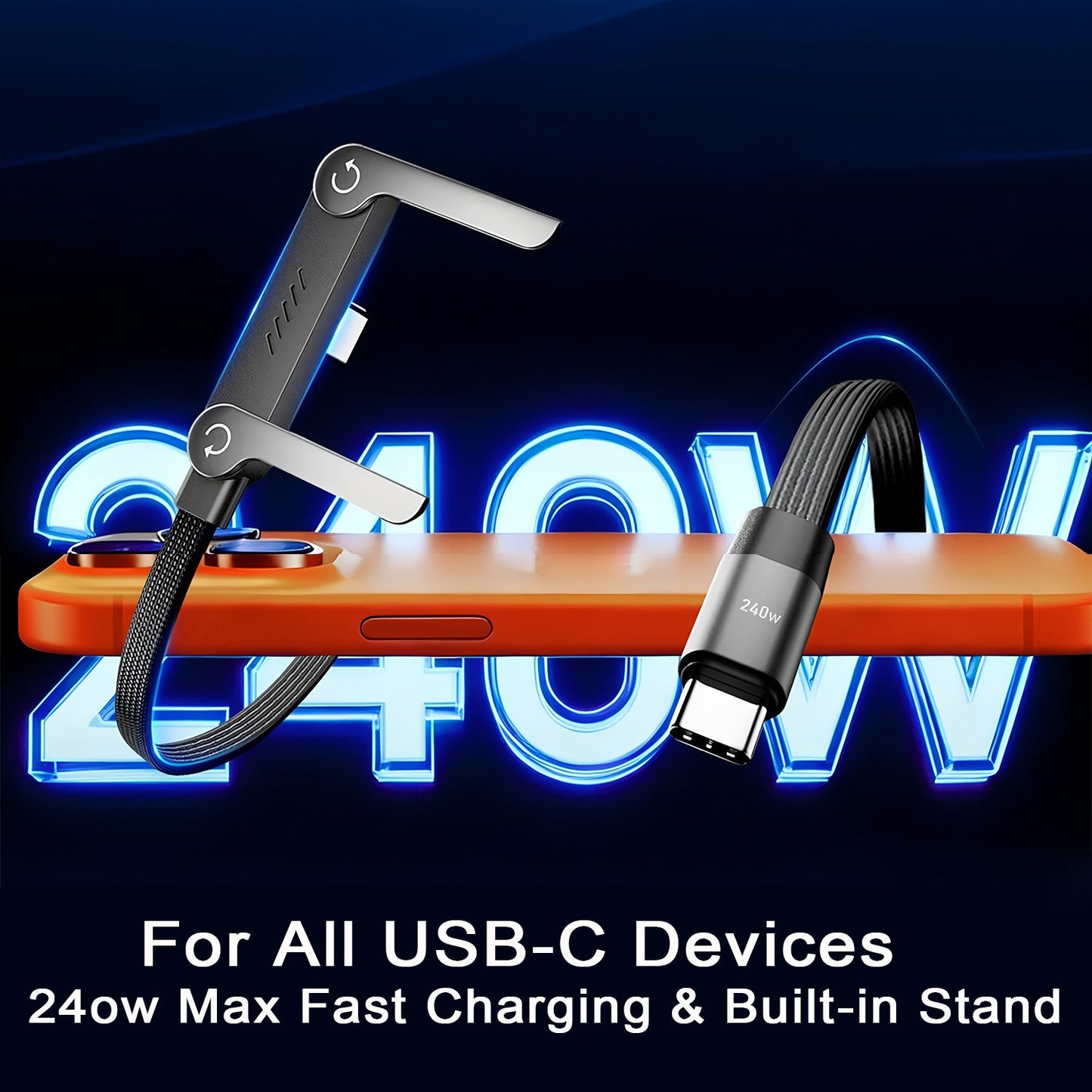 240W SuperCharge 360° Rotating Invisible Stand Detachable 2-in-1 Charging Cable