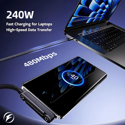240W SuperCharge 360° Rotating Invisible Stand Detachable 2-in-1 Charging Cable