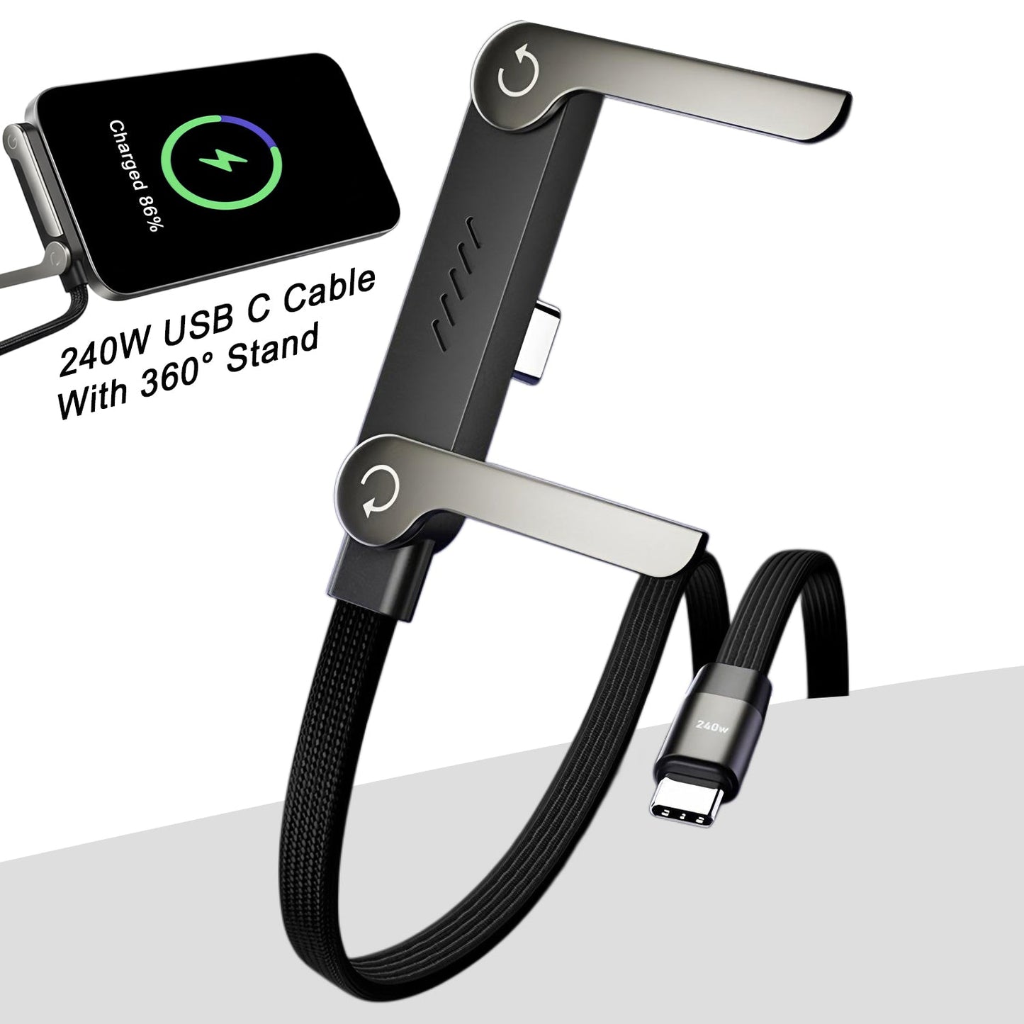240W SuperCharge 360° Rotating Invisible Stand Detachable 2-in-1 Charging Cable