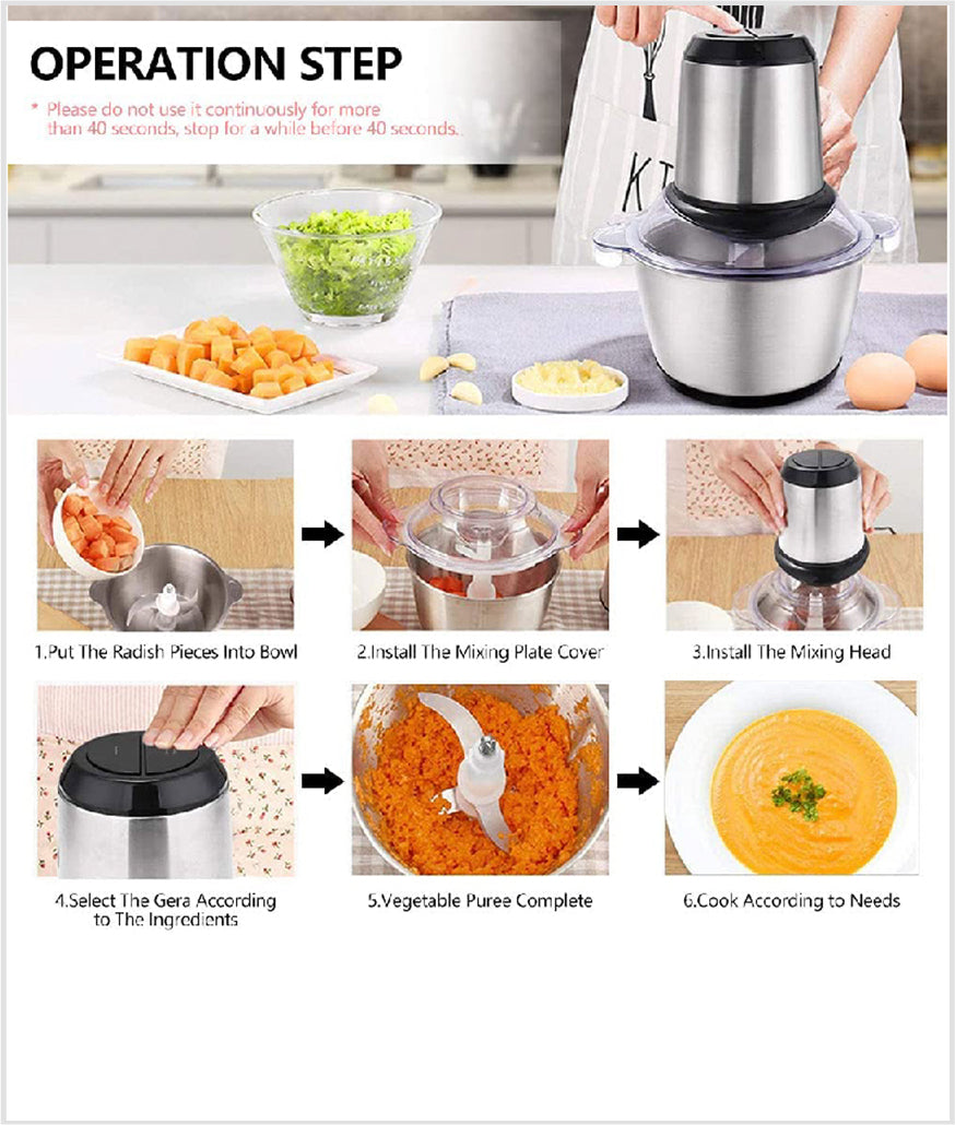 Smart Glass 3 L, Electric Chopper Multipurpose for Meat, Vegetable, Fruits with 4 Sharp Blades