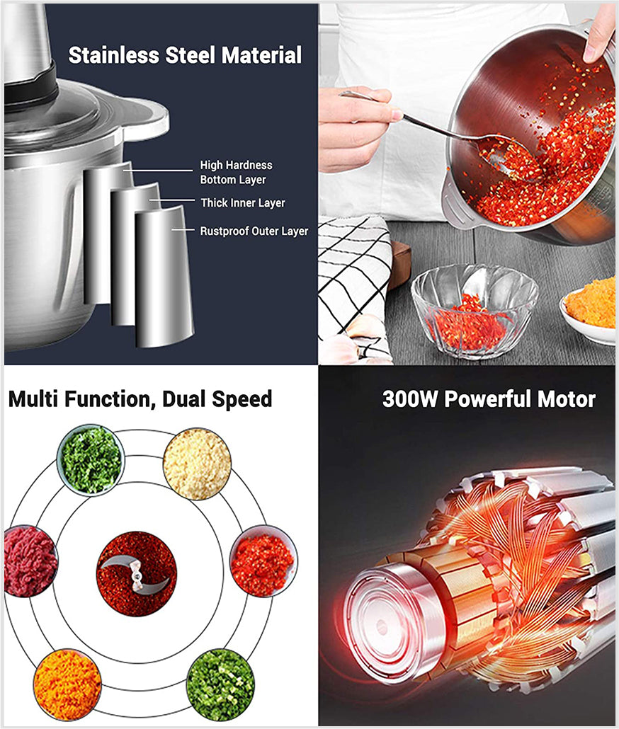 Smart Glass 3 L, Electric Chopper Multipurpose for Meat, Vegetable, Fruits with 4 Sharp Blades