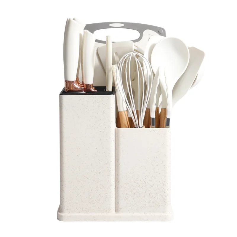 Get Parcel™ 19 PCs Silicon Cooking & Knife Set  and Cutting Board Hot Selling Item
