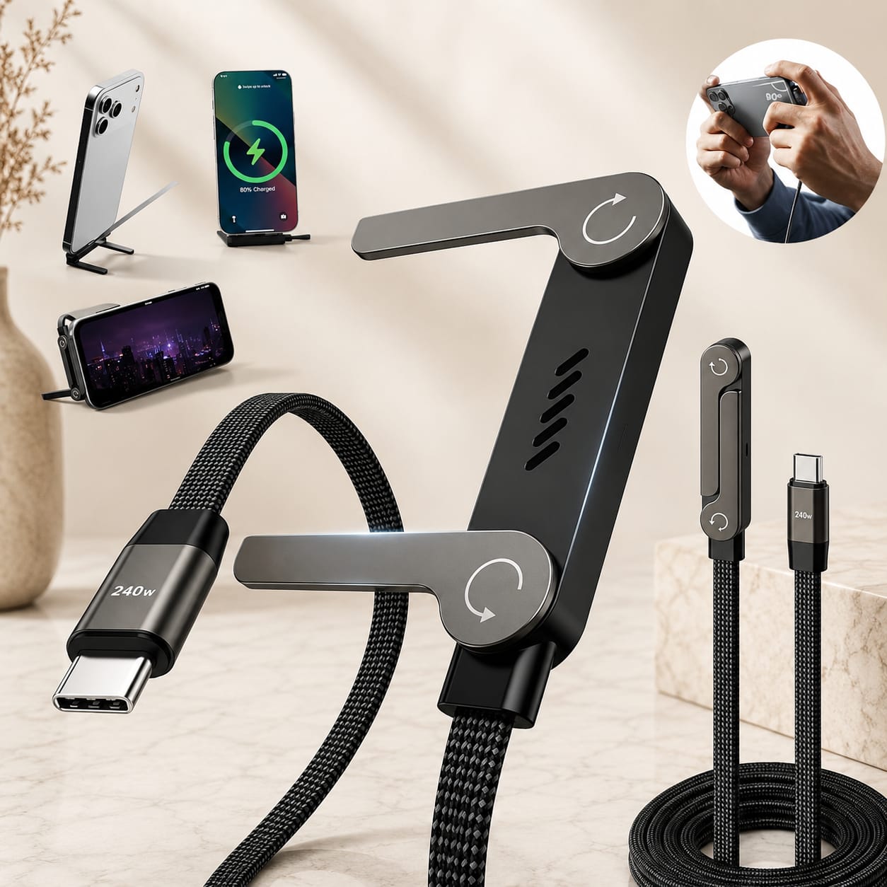 240W Foldable USB - C Fast charging Cable organizer