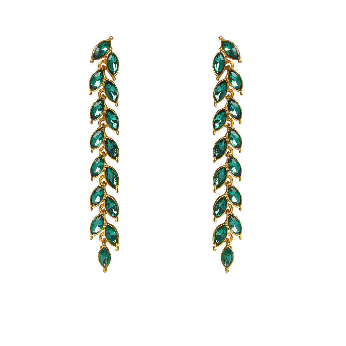 Micro-inlaid Green Zircon Wheat Earrings With A Personalized Long Tassel Design