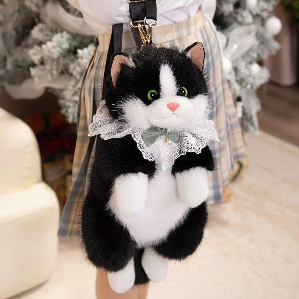 Realistic Plush Cat Backpack bag