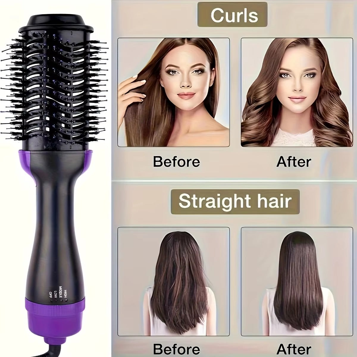 Electric 3-In-1  One Step Hair Straightener + Dryer + Styler Brush