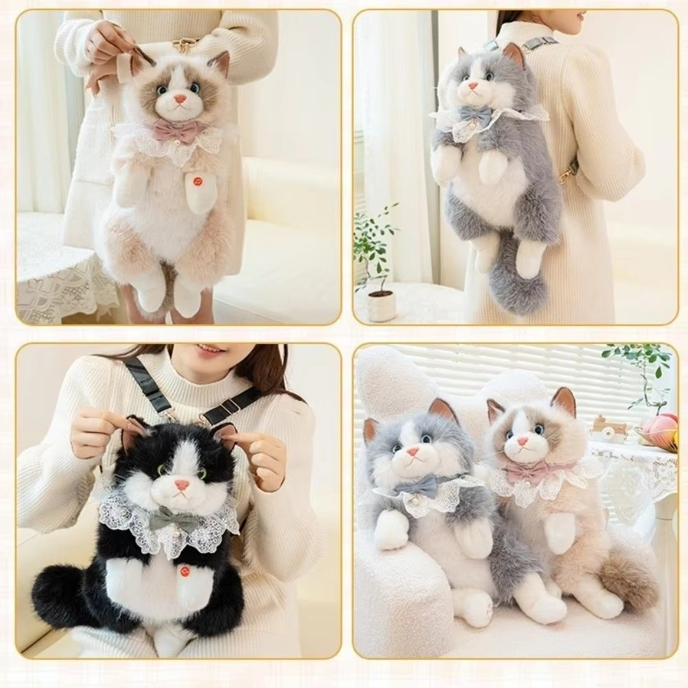 Realistic Plush Cat Backpack bag