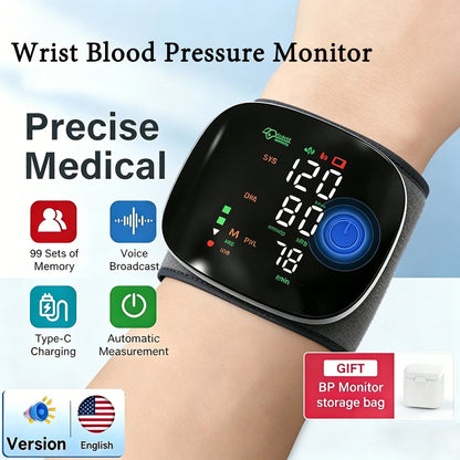 Rechargeable Wrist Blood Pressure Monitor LED Display