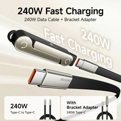240W Super Fast Type C Charging 360° Rotating 2 in 1 Stand Data Cable For Android / iPhone