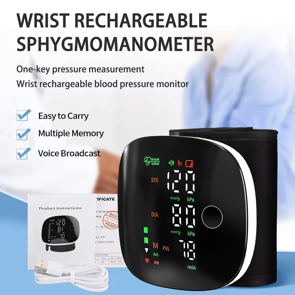 Rechargeable Wrist Blood Pressure Monitor LED Display