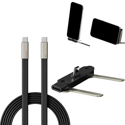 240W Super Fast Type C Charging 360° Rotating 2 in 1 Stand Data Cable For Android / iPhone